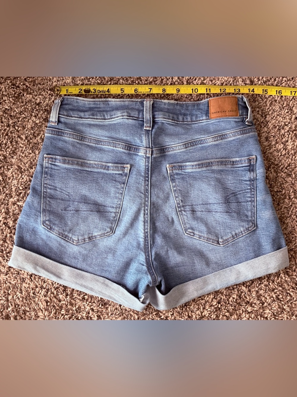 American Eagle Stretch Denim Shorts Size 4 High Waisted Cuffed Light Wash